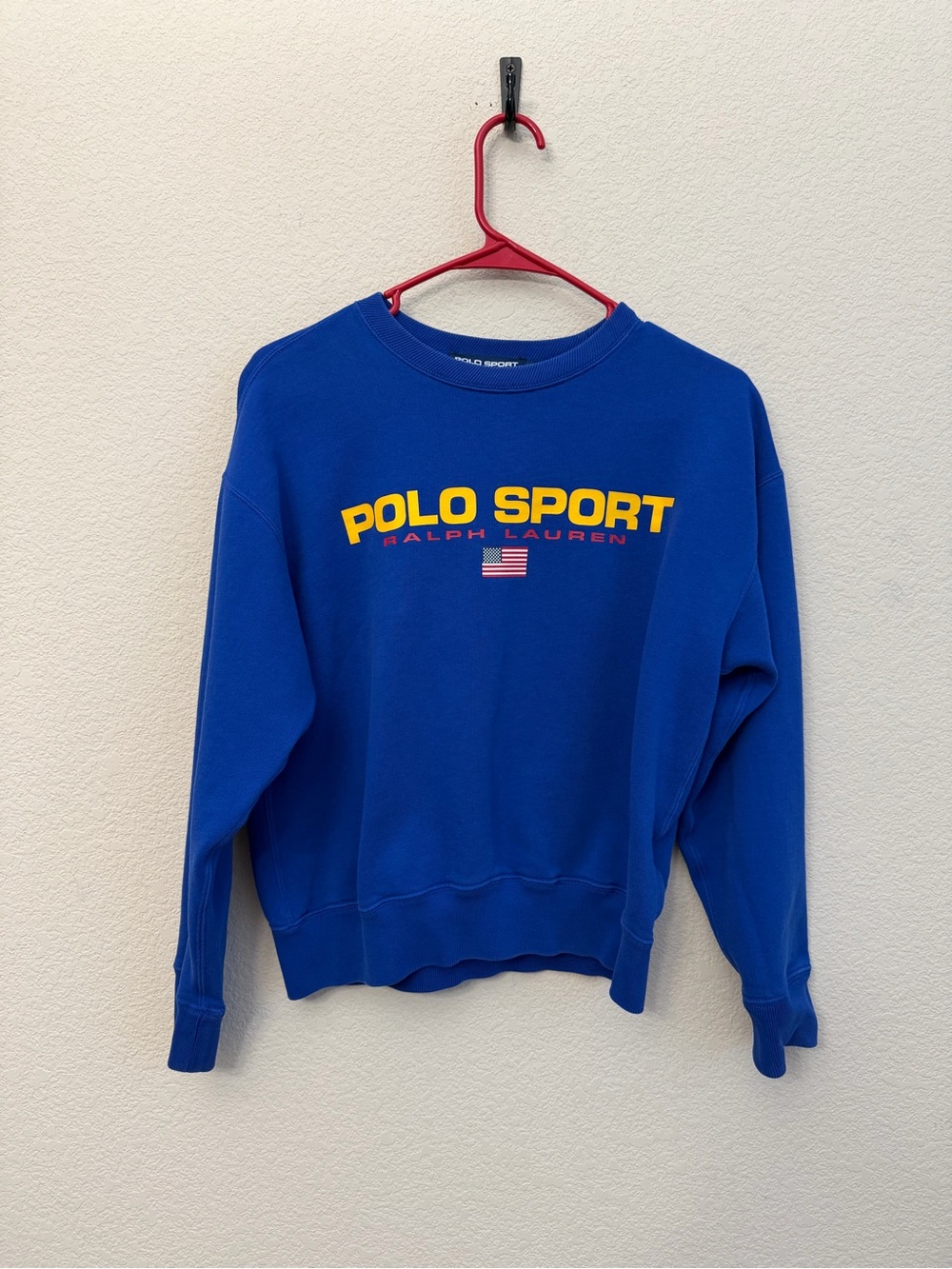 Polo Sport Ralph Lauren Blue Cropped Crewneck Sweatshirt Sz S American flag - Picture 2 of 11